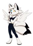  black_nose canine cub female fox fur hair heterochromia mammal multiple_tails orphen-sirius solo white_fur white_hair wings young 