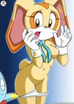  ambiguous_gender anthro breasts chao cream_the_rabbit female lagomorph long_ears mammal nagano_tenzen nipples open_mouth panties panties_down pink_nipples pussy rabbit sega short_tail sonic_(series) surprise tongue underwear undressing 