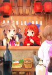  alcohol beer bottle bracelet brown_eyes brown_hair cape downscaled earmuffs futatsuiwa_mamizou futatsuiwa_mamizou_(human) image_sample jewelry lantern makuwauri md5_mismatch multiple_girls paper_lantern pointing red_eyes red_hair resized restaurant sake sekibanki short_hair smile touhou toyosatomimi_no_miko tumblr_sample 