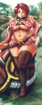  1girl blue_eyes breasts earrings fat genderswap goggles huge_breasts jewelry kirby kirby_(series) personification plump red_hair star thick_thighs thighs winterweather 