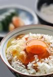  egg food kya4 no_humans original photorealistic rice rice_bowl still_life tamagokake_gohan 