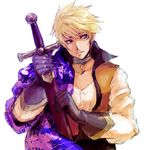 artist_request blonde_hair blue_eyes choker gloves guy_cecil male_focus sheath sheathed solo sword tales_of_(series) tales_of_the_abyss weapon white_background 