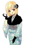  blonde_hair brown_eyes gloves higurashi_no_naku_koro_ni houjou_yutori japanese_clothes kimono official_art open_mouth short_hair smile solo tanashi_miyoko younger 