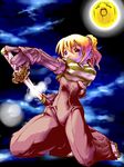  1girl agrias_oaks blonde_hair blood cloud crossdressing final_fantasy final_fantasy_tactics full_moon gloves headband katana kneeling lens_flare long_hair lowres mikuni_aoi moon night night_sky nosebleed oekaki otoko_no_ko ponytail ramza_beoulve samurai samurai_(fft) sandals sheath sky sword unsheathing weapon 