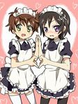  alternate_costume bad_id bad_pixiv_id black_legwear blush brown_hair child code_geass crossdressing enmaided green_eyes heart heart_hands heart_hands_duo kururugi_suzaku lelouch_lamperouge maid maid_headdress maruki_(punchiki) moe_moe_kyun! multiple_boys otoko_no_ko purple_eyes short_hair symmetrical_hand_pose thighhighs white_legwear 