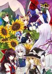  bad_id bad_pixiv_id blonde_hair cirno flower green_hair hakurei_reimu izayoi_sakuya kazami_yuuka kirisame_marisa konpaku_youmu long_hair medicine_melancholy multiple_girls nr_(cmnrr) onozuka_komachi phantasmagoria_of_flower_view reisen_udongein_inaba shameimaru_aya shiki_eiki sunflower touhou 