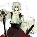  animal_ears bad_id bad_pixiv_id highres inubashiri_momiji short_hair silver_hair solo sword touhou un-known_(ninesix) weapon wolf_ears 