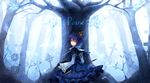  bad_id bad_pixiv_id blue_hair book crown dhiea dhiea_seville fantasy forest grave looking_back nature pause short_hair solo 