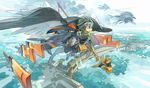  akitsu_taira cityscape fantasy flying original solo staff sword weapon wings 