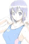  adjusting_clothes adjusting_swimsuit blue_eyes blue_hair competition_swimsuit frogman izumi_haruka nylon official_art one-piece_swimsuit short_hair sketch solo swimsuit 