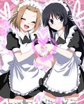  akiyama_mio alternate_costume apron bad_id bad_pixiv_id black_hair blue_eyes blush brown_hair closed_eyes enmaided garters heart heart_hands heart_hands_duo k-on! long_hair maid maid_headdress marimo_danshaku moe_moe_kyun! multiple_girls short_hair tainaka_ritsu thighhighs tomboy zettai_ryouiki 