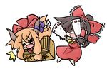  anger_vein angry box chibi donation_box fang hakurei_reimu ibuki_suika multiple_girls touhou yanagi_(nurikoboshi) 