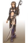  boots breasts chains female full_body gradient gradient_background kgs long_hair navel original solo standing sword weapon 