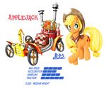  applejack_(mlp) blonde_hair blue-paint-sea cowboy_hat cutie_mark earth_pony english_text equine female feral freckles friendship_is_magic fur green_eyes hair hairband hat hi_res horse kart mammal my_little_pony orange_fur pony scarf smile solo stetson text vehicle wheels 