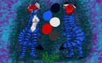  4_toes abstract_background anthro breasts butt claws digital_art feline female frozen_over hair hindpaw looking_at_viewer mammal model_sheet nyght paws red_hair smile solo spikes standing stripes toes 
