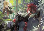  alcd armor armored_boots blonde_hair board_game boots chain chess chess_piece chessboard couch crossed_legs dress earrings fairy fairy_wings highres jewelry long_hair multiple_girls open_mouth pixiv_fantasia pixiv_fantasia_fallen_kings pointy_ears ponytail red_hair sitting smile thighhighs wings yellow_eyes 