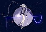  bad_id bad_pixiv_id bare_legs constellation earrings floating grey_hair hair_bun high_heels jewelry keishin long_hair long_sleeves original personification planet pluto_(planet) pluto_symbol profile puffy_long_sleeves puffy_sleeves scorpius_(constellation) see-through sky solo space star star_(sky) starry_sky 