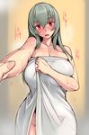  blush breasts cleavage female_pov grey_hair groin huge_breasts long_hair looking_at_viewer mirror naked_towel older open_mouth outstretched_hand pov reaching_out red_eyes reflection rozen_maiden self_shot solo suigintou towel towel_slip tsuda_nanafushi wet white_towel wide_hips 