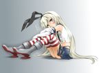  blonde_hair blush elbow_gloves gloves gradient gradient_background highres kantai_collection long_hair shimakaze_(kantai_collection) skirt solo striped striped_legwear thighhighs very_long_hair yoshitani_motoka 