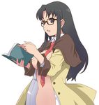  black_eyes black_hair book breasts glasses large_breasts long_hair maruto! necktie nipples open_book open_clothes open_shirt out-of-frame_censoring parted_lips read_or_die red_neckwear shirt solo yomiko_readman 