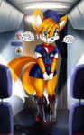  &lt;3 black_nose blue_eyes blush boots canine clothed clothing crossdressing english_text erection fox girly hat looking_at_viewer male mammal miles_prower multiple_tails penis sega skirt_bulge solo sonic_(series) standing stewardess teeth text thecon therealshadman 