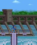  1boy animated animated_gif blue_sky capcom forest nature pixel_art rockman rockman_x sky snes solo video_game water waterfall x_(rockman) 