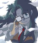  glasses half_opaque_glasses long_hair looking_at_viewer lowres oekaki paper read_or_die shimamura_(quart_stp) shirt smile solo vest yomiko_readman 