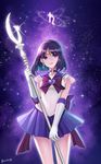  back_bow bishoujo_senshi_sailor_moon black_hair bow briska brooch choker earrings elbow_gloves gloves holding holding_spear holding_weapon jewelry magical_girl parted_lips pleated_skirt polearm purple_background purple_bow purple_eyes purple_sailor_collar purple_skirt ribbon sailor_collar sailor_saturn sailor_senshi_uniform saturn_symbol short_hair signature silence_glaive skirt sky solo spear star star_(sky) star_choker starry_sky super_sailor_saturn tiara tomoe_hotaru weapon white_gloves 