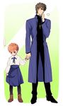  artoria_pendragon_(all) brown_hair child cosplay emiya_shirou fate/zero fate_(series) holding_hands kotomine_kirei multiple_boys pantyhose pinki_(shounenkakuseiya) red_hair saber saber_(cosplay) younger 