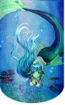  blue_hair long_hair madou_monogatari mermaid monster_girl puyopuyo satuki_(norion) seriri_(puyopuyo) solo traditional_media underwater watercolor_(medium) 