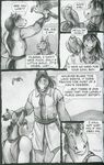  blotch clothing comic dialog donkey duo english_text equine eye_contact greyscale half-erect hooved_fingers horse horsecock male mammal mane monochrome open_shirt penis sash shirt simple_background steppe_in_the_right_direction sword text weapon 
