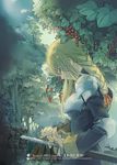  agrias_oaks armor berries blonde_hair braid closed_eyes fence final_fantasy final_fantasy_tactics forest looking_down nature plant ribbon solo tooka weapon 