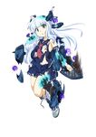  alternate_costume aoki_hagane_no_arpeggio armpits blue_eyes blue_hair boots burning cross-laced_footwear detached_sleeves full_body highres iona kantai_collection knee_boots lace-up_boots long_hair looking_at_viewer notice_(kou) open_mouth parody school_uniform serafuku skirt solo torn_boots torn_clothes transparent_background white_footwear 