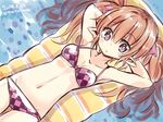  alternate_costume bikini blush breasts brown_hair checkered checkered_bikini cleavage hair_ribbon himekaidou_hatate long_hair looking_at_viewer maturiuta_sorato navel pointy_ears purple_eyes ribbon sketch small_breasts solo swimsuit touhou twintails 