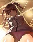  bad_id bad_pixiv_id brown_eyes brown_hair from_below jacket leotard long_hair looking_down photokano sakura_mai_(photokano) sodium_channel solo track_jacket twintails 