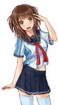  brown_eyes brown_hair kazeno long_hair original school_uniform serafuku solo thighhighs 