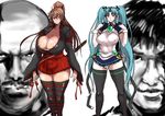  2boys 2girls absurdres akikusa_peperon aqua_hair areola_slip areolae black_legwear black_thighhighs breasts brown_eyes brown_hair character_request cleavage curvy hatsune_miku highres huge_breasts katana large_breasts legwear long_hair long_ponytail long_twintails miniskirt multiple_boys multiple_girls panties ponytail see-through skirt small_nipples source_request standing sword thighhighs twintails underwear vocaloid weapon 