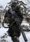  android armor cable camera_eyes copyright_name cyberpunk highres johnson_ting mecha military_operator neo_japan_2202 power_connection railgun robot science_fiction trigger_discipline weapon 