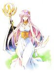  athena_(saint_seiya) hakugekka kido_saori long_hair purple_hair saint_seiya solo staff traditional_media 