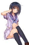  black_hair blue_eyes green_panties kazeno original panties school_uniform serafuku short_hair solo underwear 