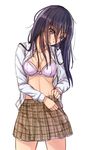  black_hair blue_eyes bra breasts kazeno long_hair medium_breasts open_clothes open_shirt original shirt solo underwear undressing 