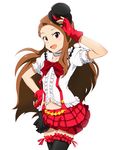  bokura_wa_ima_no_naka_de brown_hair cosplay fingerless_gloves frills gloves hat idolmaster idolmaster_(classic) long_hair love_live! love_live!_school_idol_project minase_iori pori88 red_eyes thighhighs top_hat 