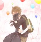  1girl backpack bad_id bad_pixiv_id bag balloon black_hair blue_eyes brown_hair closed_eyes copyright_name couple heart heart_of_string hetero hug kitashirakawa_tamako long_hair low_twintails mokoma ooji_mochizou red_string school_uniform short_hair string string_phone tamako_love_story tamako_market twintails 