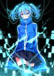  binary blue_eyes blue_hair ene_(kagerou_project) flywinga7 headphones kagerou_project long_hair sleeves_past_fingers sleeves_past_wrists solo twintails 