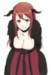  blush breasts cleavage demon_horns dress grin horns hyakuen_raitaa large_breasts long_hair maou_(maoyuu) maoyuu_maou_yuusha red_eyes red_hair sketch smile solo white_background 