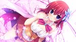  bare_shoulders blue_eyes blush breasts cleavage flower hair_flower hair_ornament large_breasts no_game_no_life red_hair rennkuu short_hair solo star stephanie_dora 