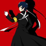  alternate_costume armband blue_eyes blue_hair crossdressing gakuran gloves headband highres iketsuko looking_at_viewer looking_back persona persona_4 persona_4_the_golden reverse_trap school_uniform shirogane_naoto short_hair solo white_gloves 