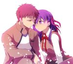  1girl brown_eyes cimeri emiya_shirou fate/stay_night fate_(series) homurahara_academy_uniform matou_sakura orange_hair purple_eyes purple_hair school_uniform 