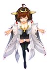  ahoge boots breasts brown_hair detached_sleeves hairband highres japanese_clothes kantai_collection kongou_(kantai_collection) long_hair medium_breasts mukka nontraditional_miko one_eye_closed skirt solo thigh_boots thighhighs 