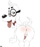  anus balls blush bow_tie butt canine crazedg dog dreamworks eyewear fur glasses green_eyes male mammal mr._peabody mr._peabody_and_sherman penis presenting presenting_hindquarters solo tongue tongue_out white_fur 
